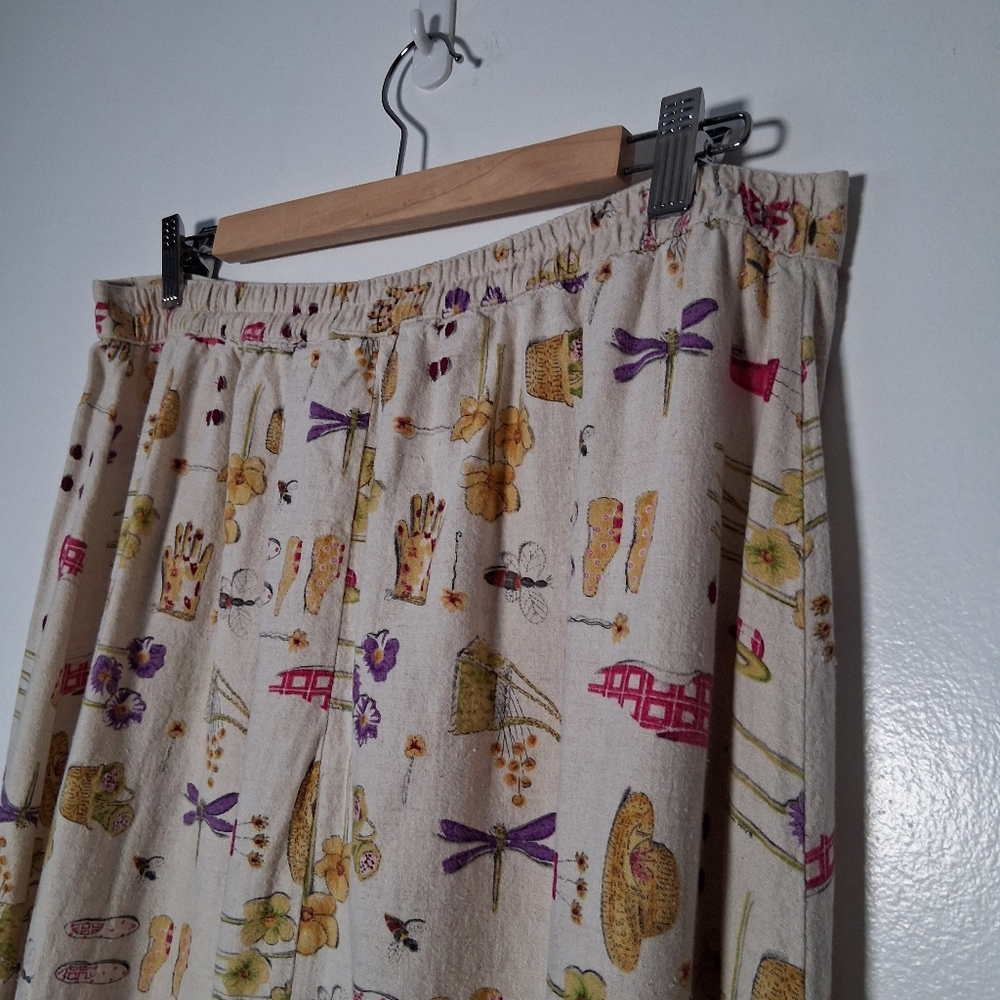 Vintage Skirt Printed Gardening Theme Linen blend Summer Retro - Picture 12 of 15